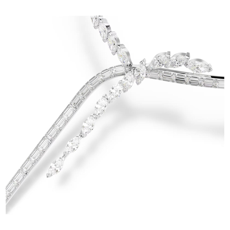 Mesmera Y necklace Mixed cuts, White, Rhodium plated